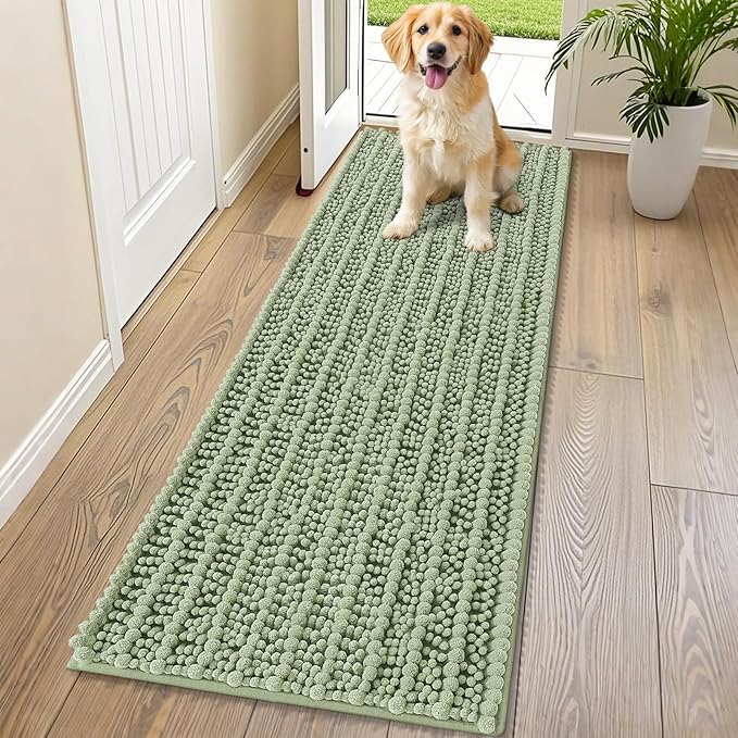 Smiry Dog Door Mat for Muddy Paws 70x24, Extra Soft Absorbent Chenille Doormat, Trap Moisture and Dirt, Non-Slip Machine Washable Front Door Mat for Indoor Entrance Inside Floor, Sage Green