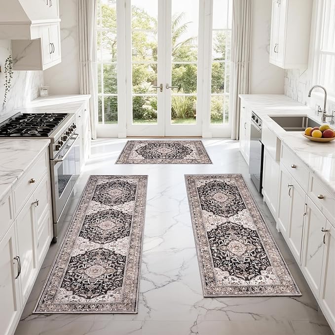Kitchen Rug Set 3Pcs, Boho Rug Sets Non Slip Washable for Floor Thick Farmhouse Kitchen Decor Runner Rugs for Kitchen, Entryway, Laundry, Hallways 20''x32''+20''x48''+20''x59''