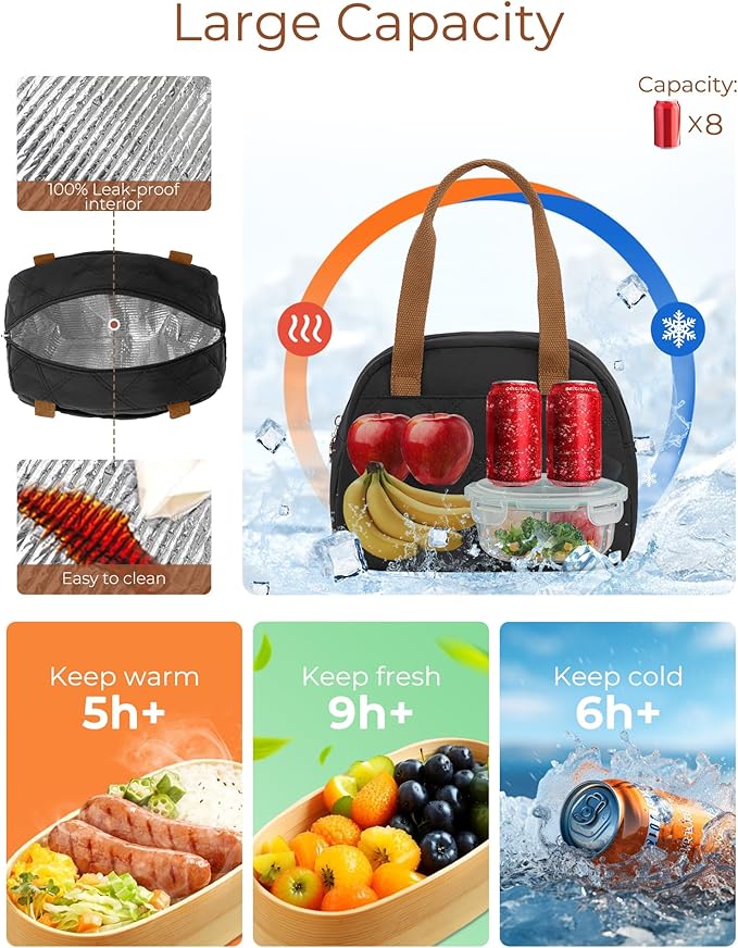TAKUMI Lunch Tote Bag, 15.6 Inch Laptop Lunch Bag Combo Women,Lightweight Large Work Tote Bag with Lunch Box for Nurse Teacher, 3PCS