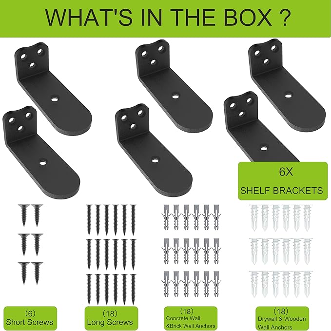 Floating Shelf Bracket, 4 Inch 6PACK Black Heavy Duty Shelf Bracket,Hidden Shelf Brackets 1/5 in Thick,L Brackets Support for Shelves,Suitable for Kitchen, Study Or DIY,Holds Over 160lb+