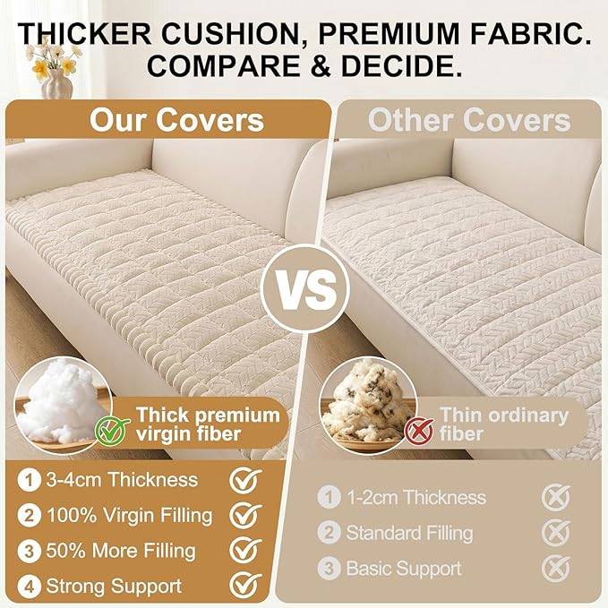 Smiry Non Slip Couch Covers for Dogs, Fuzzy Pet Couch Covers for 3 Cushion Sofa Pet Friendly, Soft Sofa Slipcovers Cushion Furniture Protector Washable (Apricot, 35.4" x 82.7")