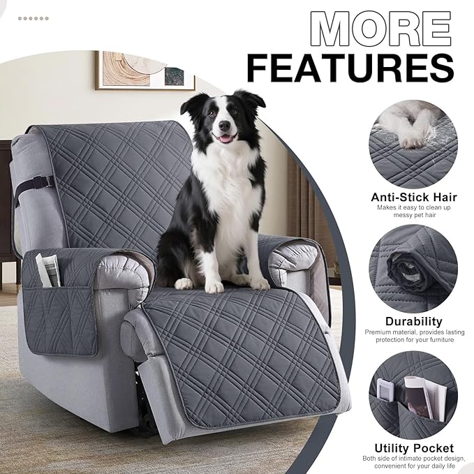 TAOCOCO 100% Waterproof Recliner Chair Cover Stay in Place, Recliner Covers for Small Recliner Chair with Pocket, Reclining Chair Cover Furniture Protector for Kids, Pets(X-Small Chair, Dark Grey)
