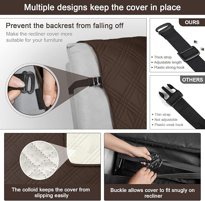 TAOCOCO 100% Waterproof Recliner Chair Cover, Small Recliner Covers for Recliner Chair with Pocket, Non Slip Reclining Chair Cover Furniture Protector for Kids, Pets(20'', Chocolate)