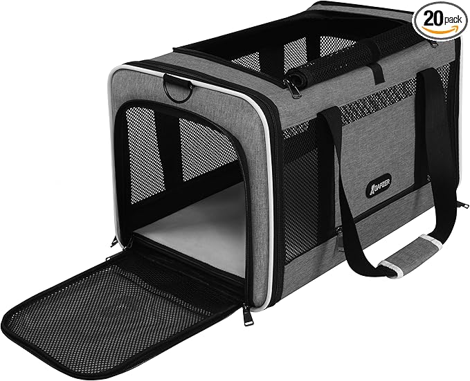 GAPZER Cat Carrier 18x11x11 Top Load Soft Pet Travel Bag Over 15 lbs, Collapsible Small Dog Puppy Crate 10 Pounds, Small Animal Rabbit Kennel Carrying Case, Kitten Mesh Cage Medium Cat Under 25 Grey