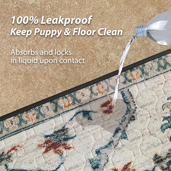 nunubaby Washable Pee Pads for Dogs, Stylish, Non-Slip and Leak-Proof Pee Pads. Reusable Potty Pads for Dogs for Crates and Floors.(Beige/Floral, 72" x72" )