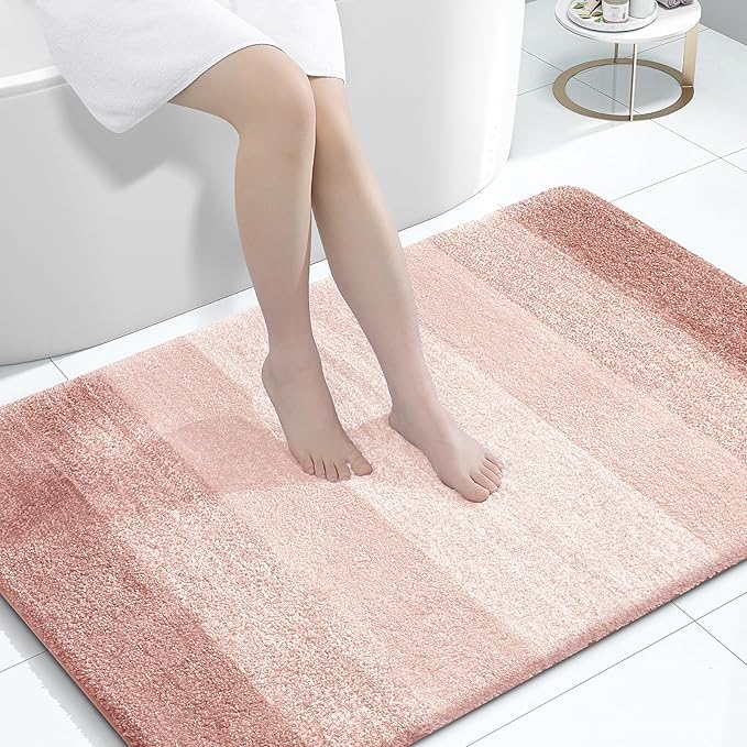 OLANLY Bathroom Rugs Mat 44x32, Extra Soft Absorbent Microfiber Bath Rugs, Rubber Backing, Quick Dry, Machine Washable Bath Mats for Bathroom Floor, Tub and Shower, Home Decor Accessories, Peach