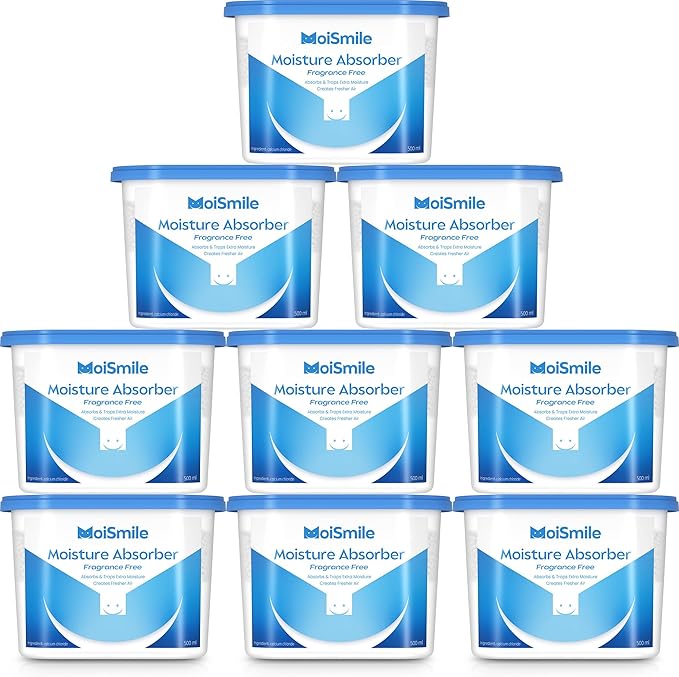 Moisture Absorbers 9 Pack, Fragrance-Free Closet Dehumidifier for Bathroom, Car ＆ Basement, 10.5 oz Refillable Humidity Absorber Boxes