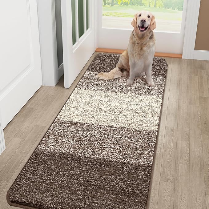 Kitinjoy Indoor Outdoor Door Mat, 48x30 Non-Slip Absorbent Dirt Trapper, Low-Profile Washable Inside Entrance Front Floor Mat, Sturdy Soft Entry Doormats for Entryway, Light Brown