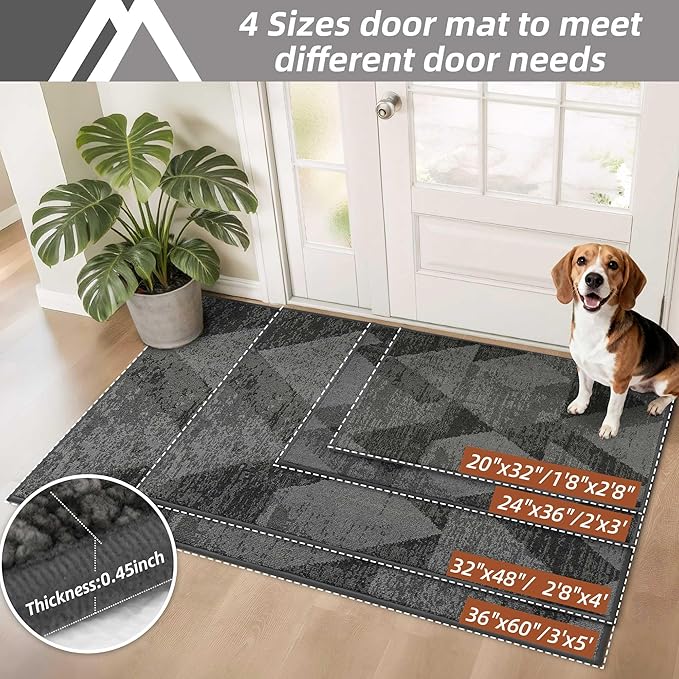 COSY HOMEER Entryway Rugs Doormat 36"x60", Non-Slip Absorbent Polyester, Washable Rugs for Front Door, Dirty Paws & High Traffic Areas, Gray