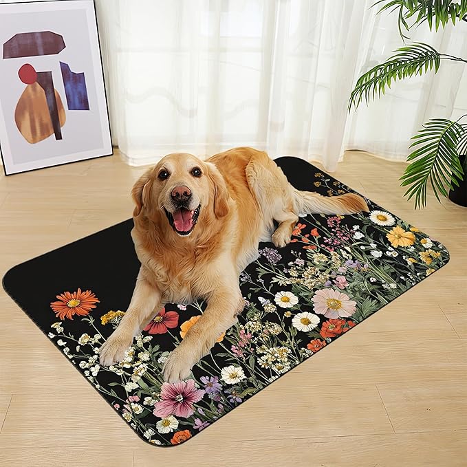 Vintage Wild Herbs Dog Cat Food Mat–Christmas Stocking Absorbent Waterproof Placemat for Food and Water Bowls, Non Slip Rubber Backing, Feeding Mat for Clean Floors 16"x24"