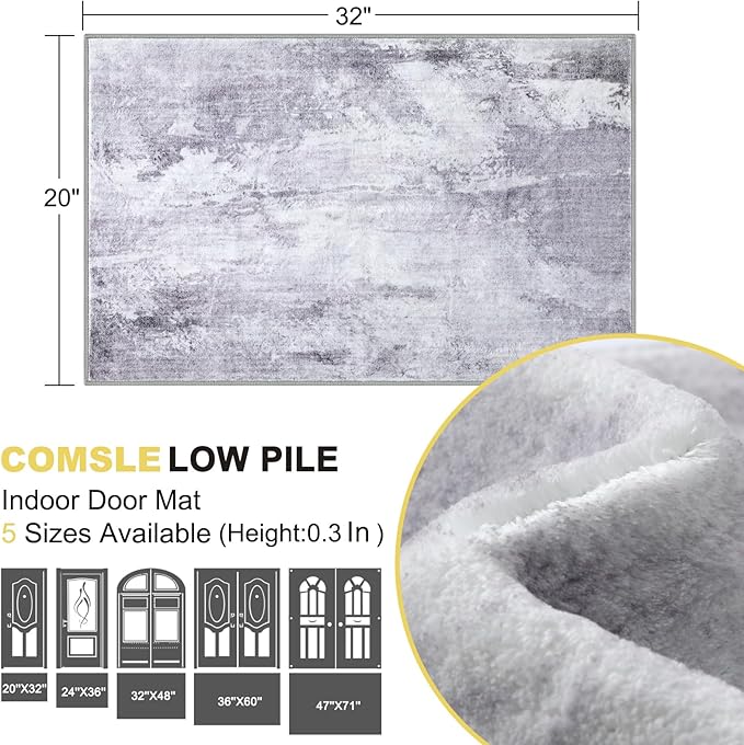 COMSLE Door Mat, Front Door Mat Indoor for Entrance Faux Wool Absorbent Non Slip Modern Throw Rug for Entryway Hallway Muddy Paws - Pet Friendly, 20x32 Inches,Modern Gray Machine Washable