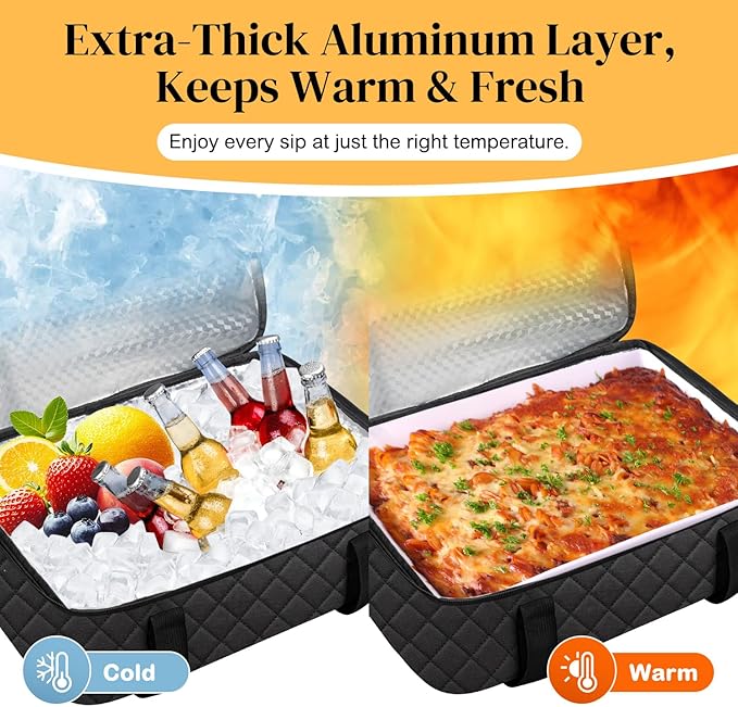 Coobiiya Insulated Casserole Carrier – Portable Tote for Hot or Cold Food, Warmer & Cooler Bag Lunch Bag, Fits 9" x 13" Baking Dish, Ideal for Potluck Parties