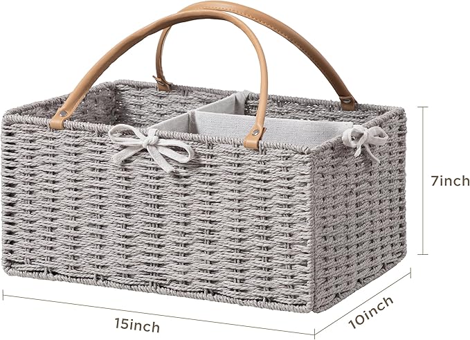 HBlife Large Baby Diaper Caddy Organizer, Paper Rope Storage Baskets Nursery Bin with Removable Divider, Portable Car Organizer for Diapers, Baby Shower Gifts, Newborn Essentials Must Haves