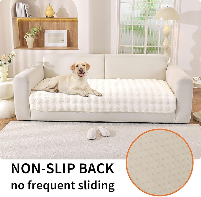 Non-Slip Couch Arm Covers,Thick Soft Recliner Arm Chair Covers Set of 2 Waterproof Armrest Covers for Sofa, Washable Faux Fur Sofa Arm Cover (Off White, 24" x 24" 2 Pack)