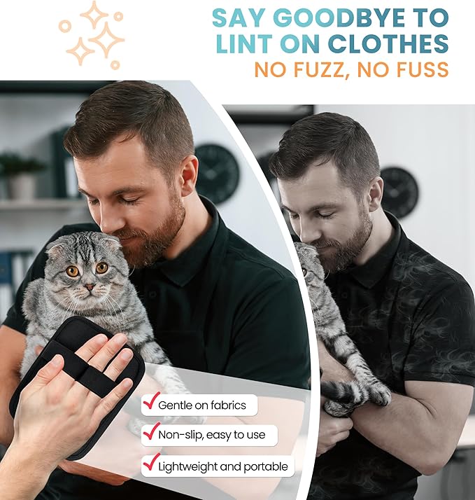 IPTPAS Pet Hair Removal Glove for Cats & Dogs, Electrostatic Fur & Lint Remover for Clothes, Couches, Carpets & Car Seats, Reusable Fur Removal Tool, Upgraded Non‑Slip Pet Hair Remover, 1-Pack