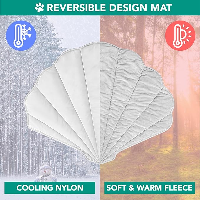 PetAmi Dog Cooling Mat, Sea Shell Shape, Reversible Cooling Nylon Blanket Soft Fleece Pet Pad for Dogs Cats, Summer All Season Use Q-Max>0.3, Large 51x59 in, Light Grey