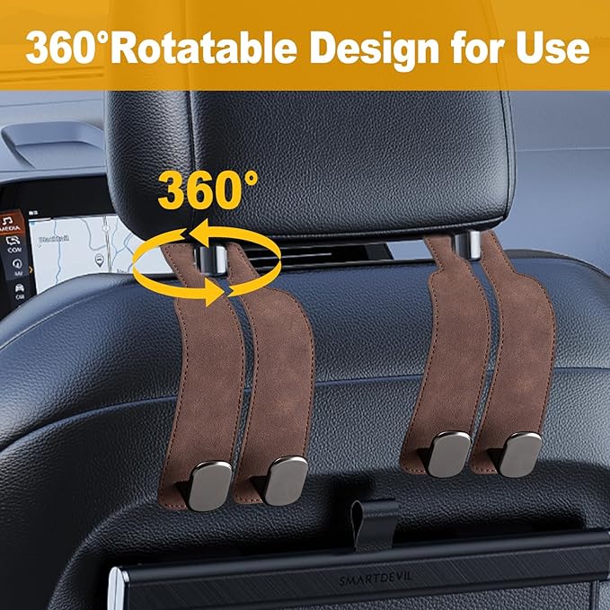 JinnEterri Car Purse Hook Purse Hook for Car Seats Headrest Car Seat Hooks,Heavy Duty Vehicle Organizer for Handbags, Groceries, Purses, Keep Car Tidy (Brown, 2 Pack)