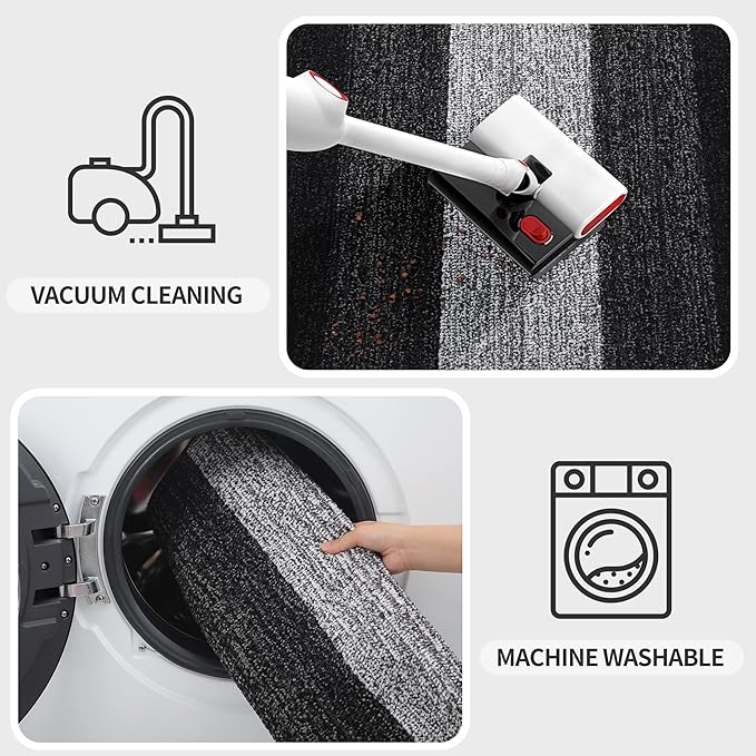 Kitinjoy Indoor Outdoor Door Mat, 47x17 Non-Slip Absorbent Dirt Trapper, Low-Profile Washable Inside Entrance Front Floor Mat, Sturdy Soft Entry Doormats for Entryway, Black