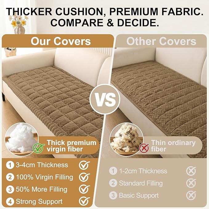 Smiry Non Slip Couch Covers for Dogs, Fuzzy Pet Couch Covers for 2-3 Cushion Sofa Pet Friendly, Soft Sofa Slipcovers Cushion Furniture Protector Washable (Mocha Brown, 35.4" x 63")
