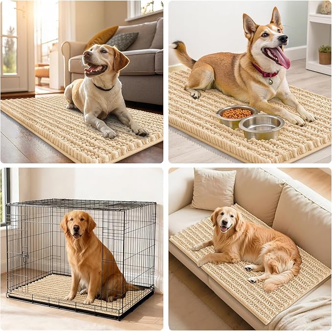 Smiry Dog Door Mat for Muddy Paws 59x24, Extra Soft Absorbent Chenille Doormat, Trap Moisture and Dirt, Non-Slip Machine Washable Front Door Mat for Indoor Entrance Inside Floor, Beige