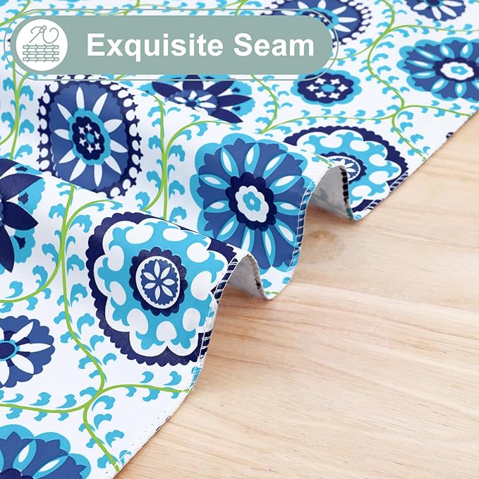 misaya Rectangle Waterproof Vinyl Table Cloth, Wipeable Tablecloth with Flannel Backing, Plastic Table Cover for Dinner, Picnic, Indoor and Outdoor (Navy Mandala, 60" x 120")