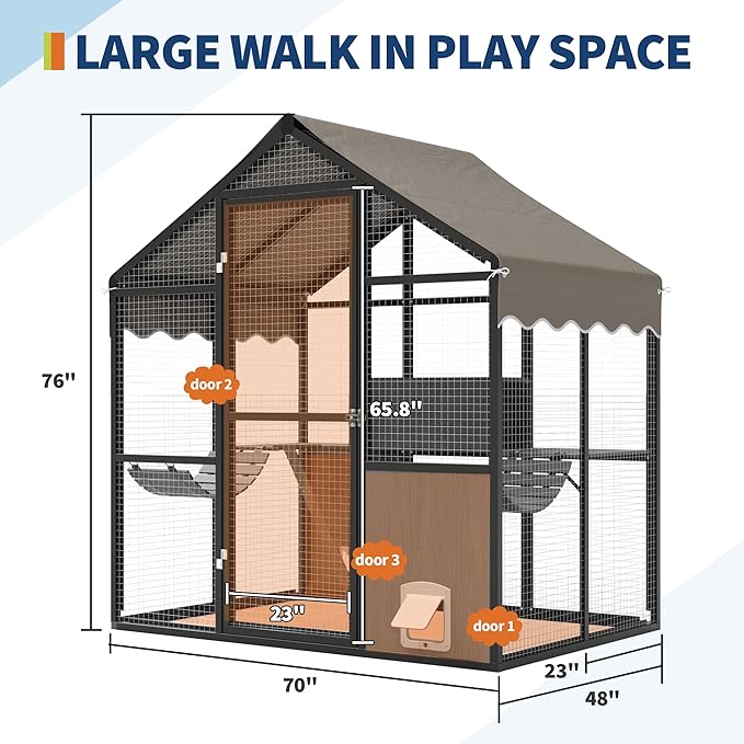 Aluminum Extra Large Catio Outdoor Cat Enclosure for Multiple Cats, Catio Large Cat Run, Cats Run Enclosure Walk in Kitten Condo with Channels, Side Door, UV Proof Cover, Huge Condo, Platform