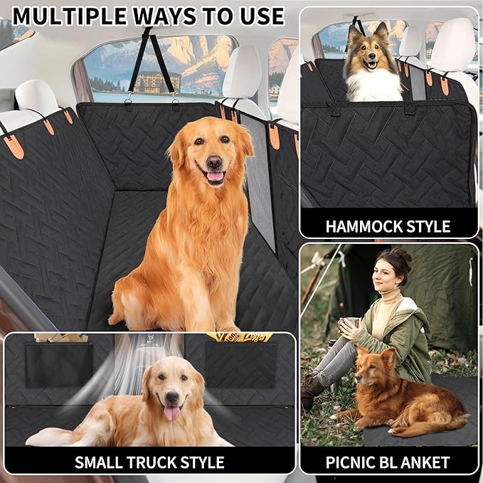 Back Seat Extender for Dogs,Dog Car Seat Cover for Back Seat,Hard Bottom Dog Bed for Car with Mesh Window,100% Waterproof and 600D Oxford Scratch-Resistant Backseat Car Seat for Cars Trucks and Suv