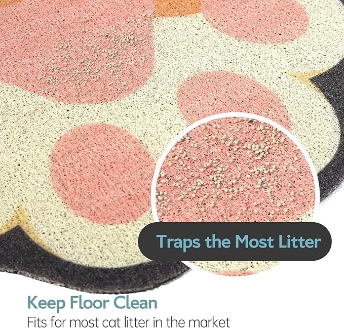 Cute Cat Litter Mat 24”x16”, Litter Box Mat, Litter Trapping Mat, Soft on Kitty Paws, Easy Clean, Anti Slip, Pet Accessories, Door Floor mats - Grey White60*40
