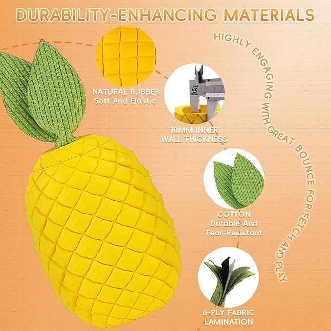 Pineapple Dog Chew Toys for Aggressive Chewers, Indestructible Dog Toy with Squeaker, Tough Durable Nature Rubber for Large Breed Dogs, Interactive Play, Puppy Teeth Cleaning