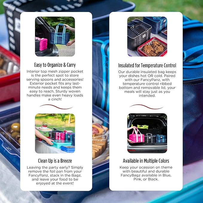 Fancy Panz - Red Insulated Casserole Carrier Bag - Insulated Thermal Bags for Hot & Cold Food Holds 2 Standard Size Fancy Panz - 2 Pockets - Food Container - Hosting Essentials