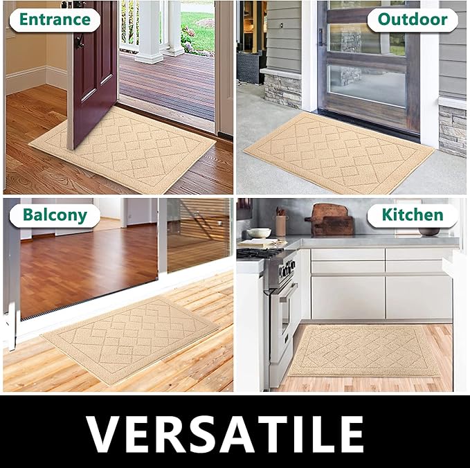 REFETONE Indoor Doormat, Front Back Door Mat 24"x36" Rubber Backing Non Slip Mats, Absorbent Washable Entrance Doormat for Entryway, Resist Dirt Low-Profile Inside Floor Mats for Muddy Shoes, Golden