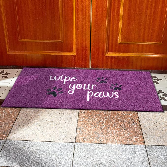 Large Welcome Mats Funny Text Dog Door Mat Do Not Knock We Know You're Here Doormat with Non Slip Rubber Welcome Mat for Front Door Doormat Mat 18X47''Purple
