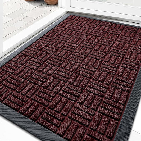 OLANLY Front Door Mat Outside Entrance 33x21, Absorbent, Heavy Duty Sturdy Natural Rubber Doormat Indoor Outdoor, Non-Slip, Stain and Fade Resistant, Low Profile Floor Mat for Entryway, Burgundy
