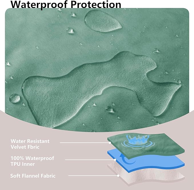 Tuffeel Waterproof Blanket for Bed King Size, Leak Proof Dog Couch Blankets Reversible, Pet Throw Sofa Furniture Protector Machine Washable-82 x108,Green+Cream