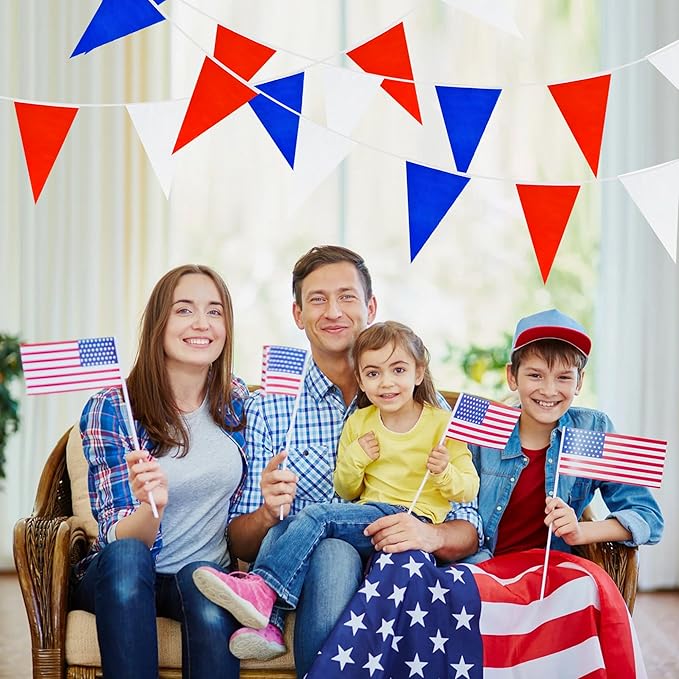 BEISHIDA 100ft 83pcs red White Blue Pennant Flags Banner,Reusable Bunting String Triangle Flags,Patriotic Theme New Year Party Decoration,Kids Birthday,Indoor and Outdoor Events
