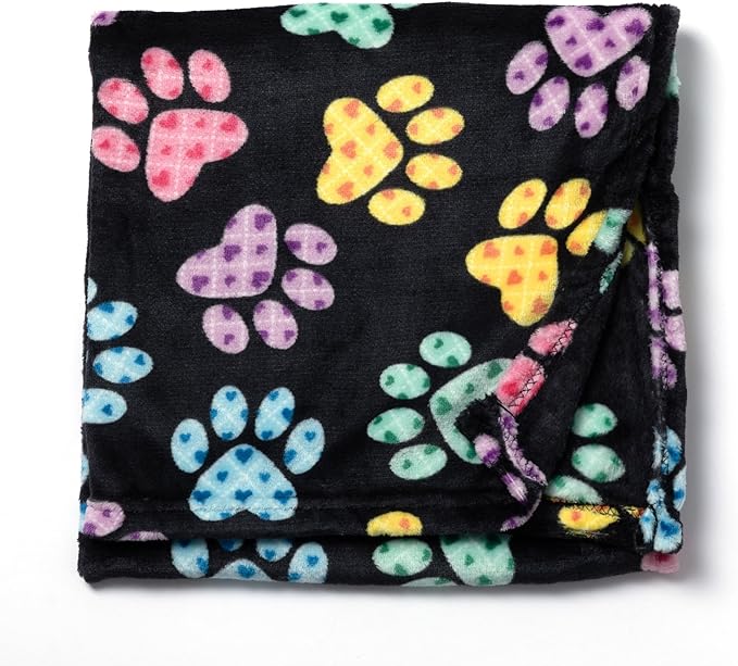 Pet Dog Cat Blanket Ultra Soft Cozy Fleece Paw Print Design Machine Washable Durable for Crates Beds Sofas Travel (Buffalo Paws, Large)