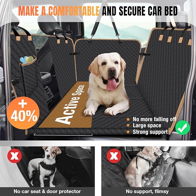 Dog Seat Cover for Back Seat Hard Bottom, Dog Hammock for Car, Backseat Cover for Dogs in Car, Black