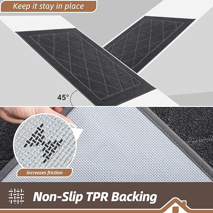 BEQHAUSE Dirt Trapper Door Mat 24" x 36", Doormat Non-Slip Entryway Rugs Washable, Dog Door Mat Stain Resistant and Absorbent Welcome Floor Mat for Front Back Door, Mud Wet Shoes & Paws, Dark Grey