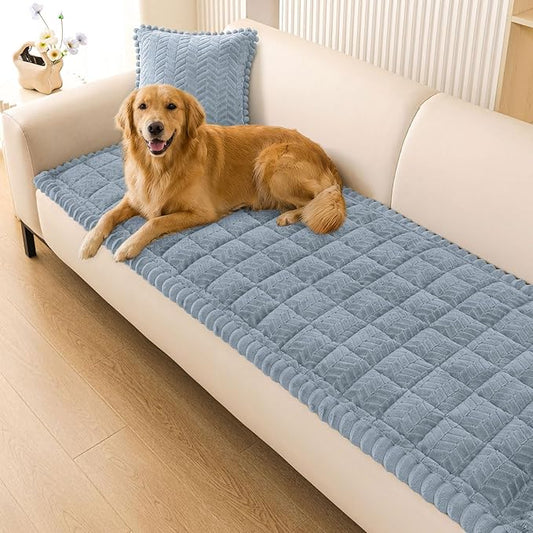Smiry Non Slip Couch Covers for Dogs, Fuzzy Pet Couch Covers for 3 Cushion Sofa Pet Friendly, Soft Sofa Slipcovers Cushion Furniture Protector Washable (Haze Blue, 35.4" x 82.7")
