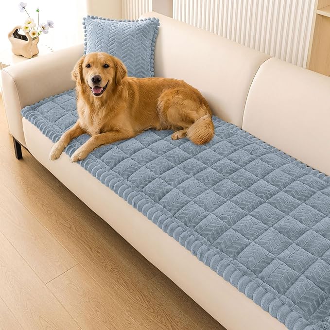Smiry Non Slip Couch Covers for Dogs, Fuzzy Pet Couch Covers for 2 Cushion Sofa Pet Friendly, Soft Sofa Loveseat Slipcovers Cushion Furniture Protector Washable (Haze Blue, 27.6" x 47")