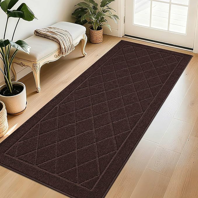 BEQHAUSE Dirt Trapper Door Mat 32" x 72", Doormat Non-Slip Entryway Rugs Washable, Dog Door Mat Stain Resistant and Absorbent Welcome Floor Mat for Front Back Door, Mud Wet Shoes & Paws, Brown