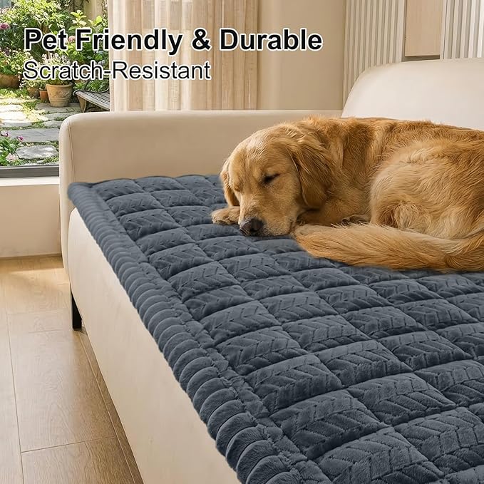 Smiry Non Slip Couch Covers for Dogs, Fuzzy Pet Couch Covers for 3 Cushion Sofa Pet Friendly, Soft Sofa Slipcovers Cushion Furniture Protector Washable (Dark Grey, 35.4" x 88")
