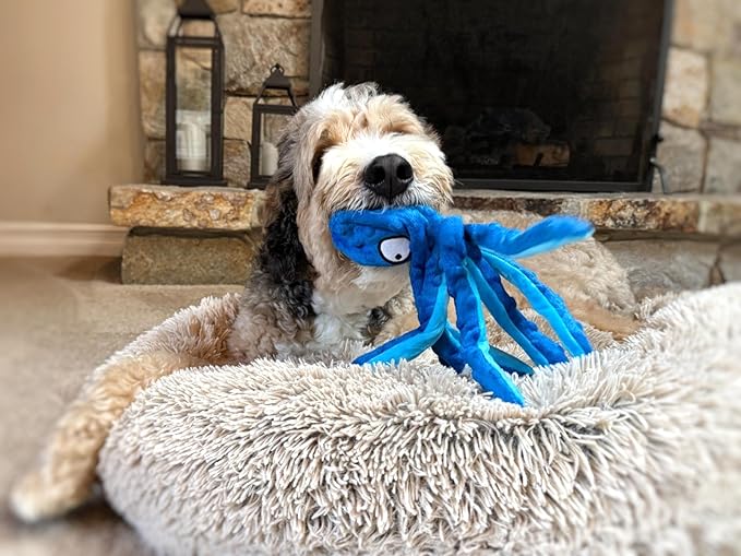 Octopus Dog Toy – Squeaky & Crinkle Plush – Durable No Stuffing Chew Toy for Small, Medium & Large Dogs – Interactive Pet-Safe Soft Toy for Tug, Fetch & Play – Blue– Tail Town