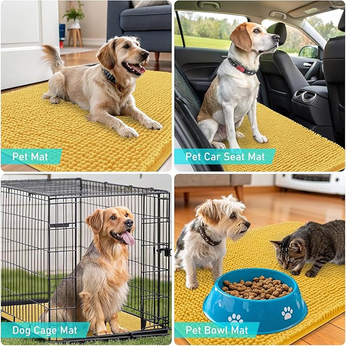 OLANLY Dog Door Mat for Muddy Paws 47x24, Absorbs Moisture and Dirt, Absorbent Non-Slip Washable Doormat, Quick Dry Chenille Mud Mat for Dogs, Entry Indoor Entryway Carpet for Inside Floor, Yellow