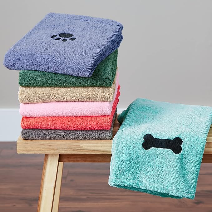 Bone Dry Pet Grooming Microfiber Towel, Embroidered Collection, X-Large,41x23.5", Pink