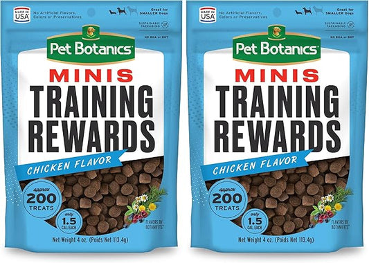 Pet Botanics 4 oz. Pouch Training Rewards Mini Soft & Chewy, Chicken Flavor, with 200 Treats Per Bag, The Choice of Top Trainers (Pack of 2)
