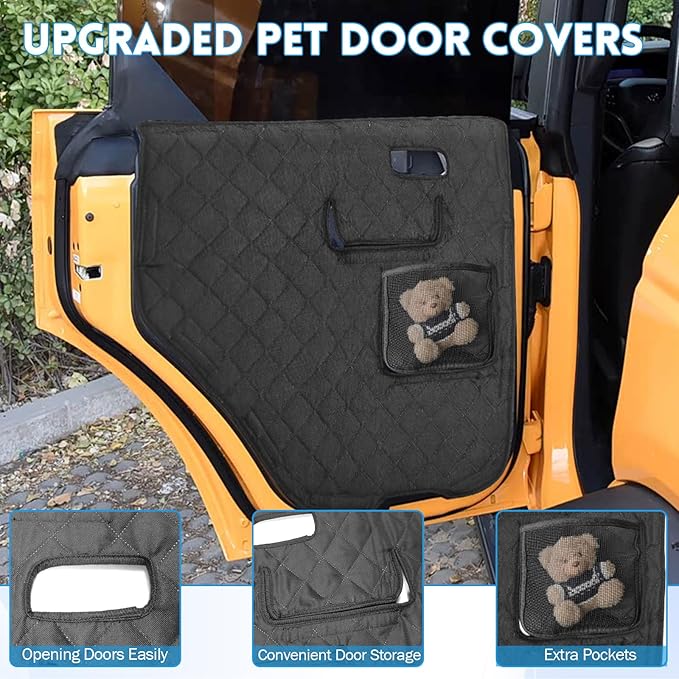 nuoozy Dog Car Door Protector Compatible with Ford Bronco 2021 2022 2023 2024 Thickening Pet Vehicle Door Guard Cover with Storage Pocket Anti-Scratch Nonslip Machine Washable Black (2 Pack)