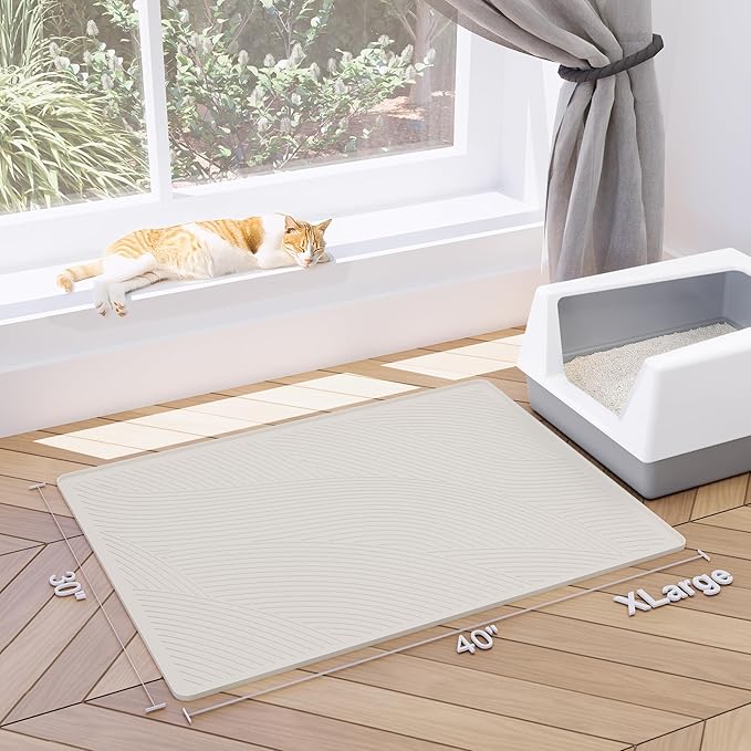 BANLYEO XL Cat Litter Mat - 40x30 in, Water Proof, US Designed Kitty Litter Trapping Mat, Easy to Clean, Scatter Control, Odorless, Less Mess and Clean Floors, Pet Supplies for Indoor Cats, Warm Beige