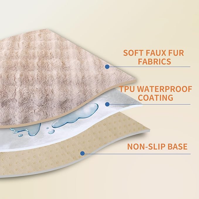Non-Slip Couch Arm Covers,Thick Soft Recliner Arm Chair Covers Set of 2 Waterproof Armrest Covers for Sofa, Washable Faux Fur Sofa Arm Cover (Khaki, 24" x 24" 2 Pack)