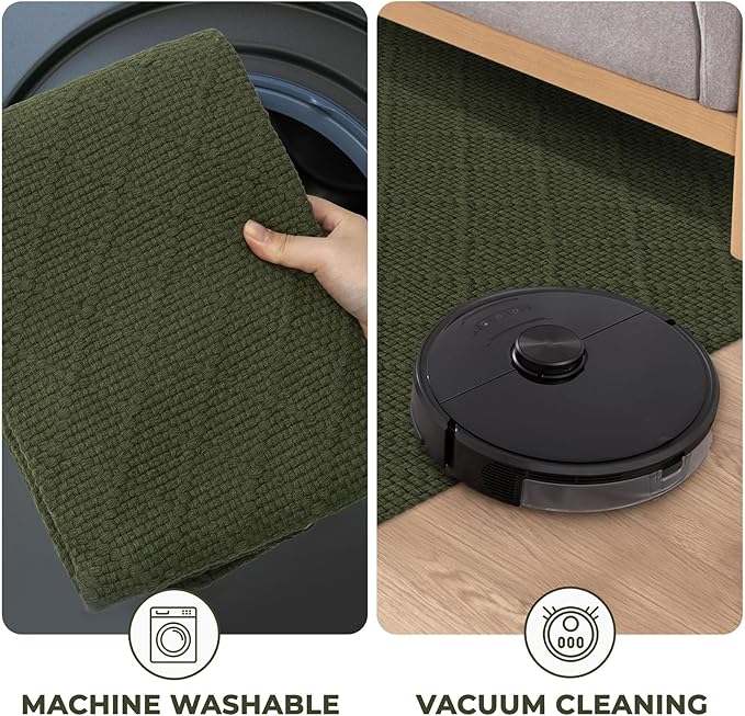 KOZYFLY Runner Rug 2x7 Ft Washable Runners for Hallways Non Slip Rubber Backed Kitchen Runners, Braided Cotton Entryway Runner Indoor, Floor Carpet for Hallway Kitchen Entryway, Dark Green
